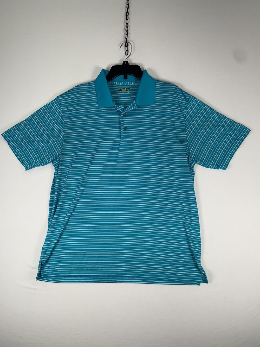 Pro Tour Cool Play Polo Shirt Mens XL Blue Striped Polyester Short Sleeve Golf